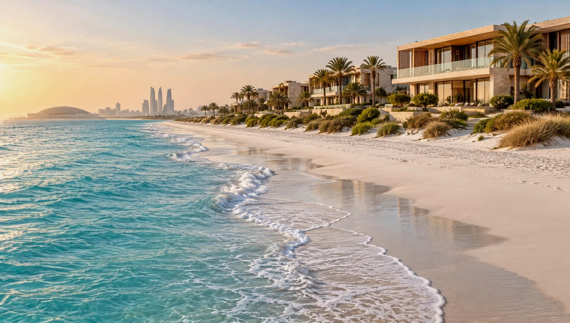 Saadiyat Island coastline with luxury waterfront residences